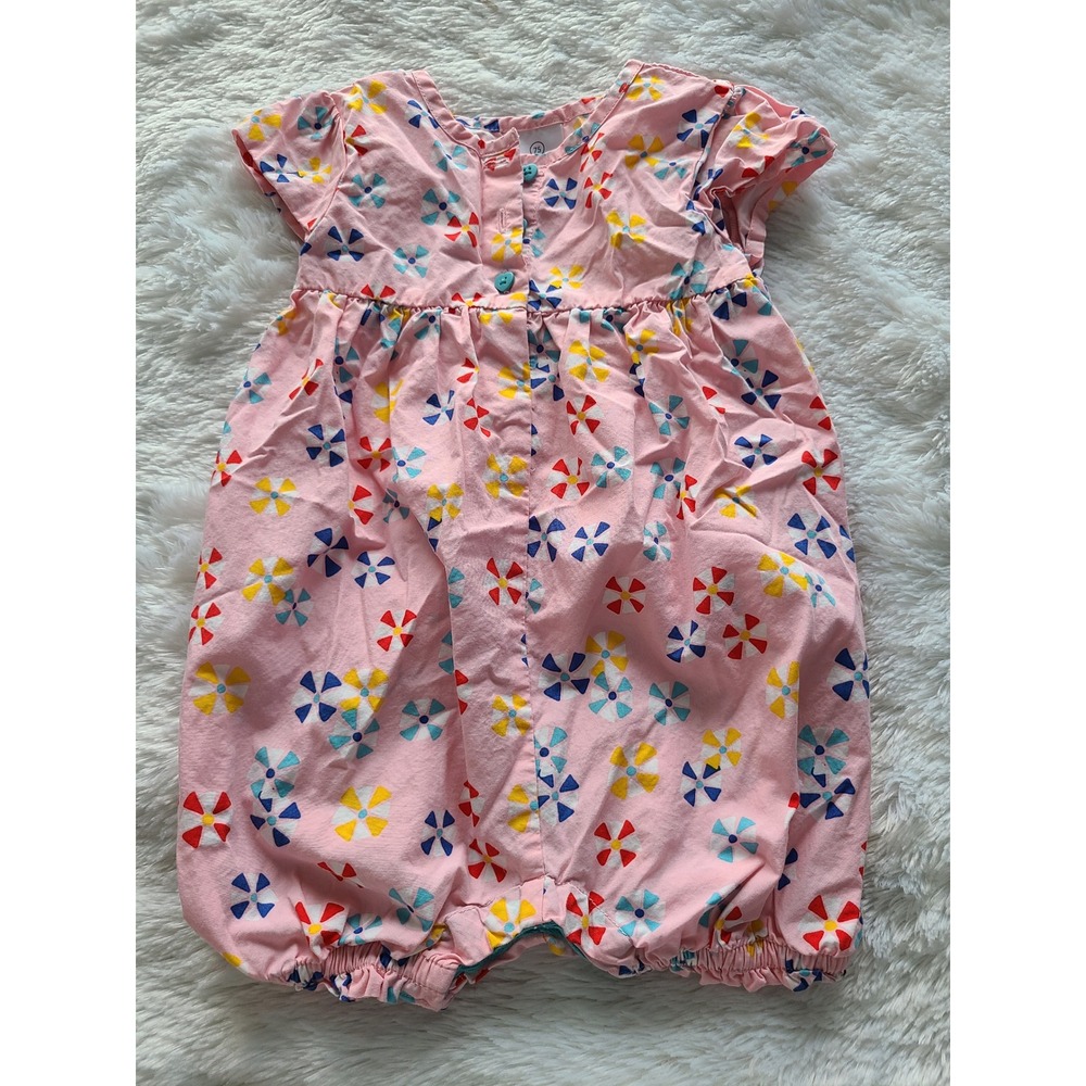 Hanna Andersson Pink Floral Cotton Bubble Romper Size 75 47711 GW
